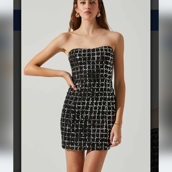 NWT ASTR The Label Carmen Sequin Strapless Mini Dress-Black/Silver - Picture 3 of 13